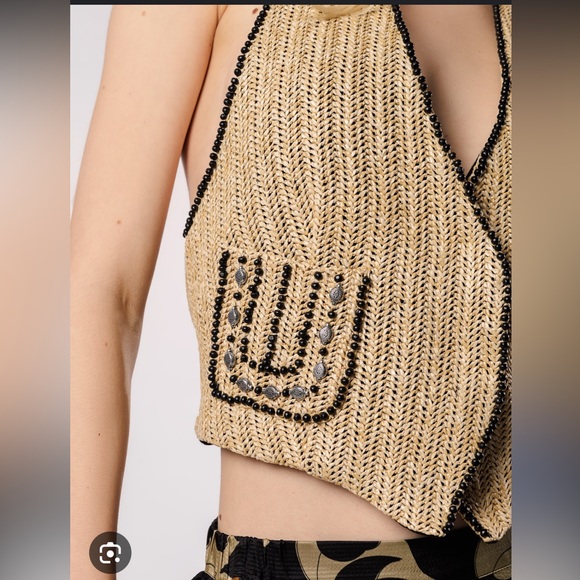 $300 Mes Demoiselles Paris Nathy Raffia Woven Halter Vest FR36 - Picture 2 of 11